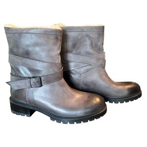 Ross Snow Cristina Distressed Italy Shearling Moto Boots Weatherproof W12 M10.5